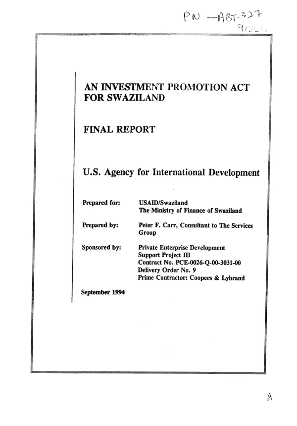 Investment promotion act for Swaziland