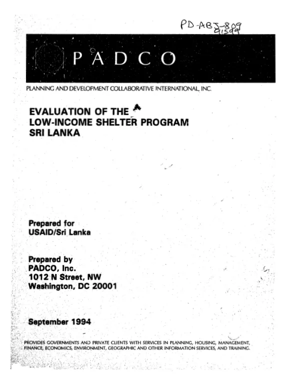 Evaluation of the low-income shelter program Sri Lanka