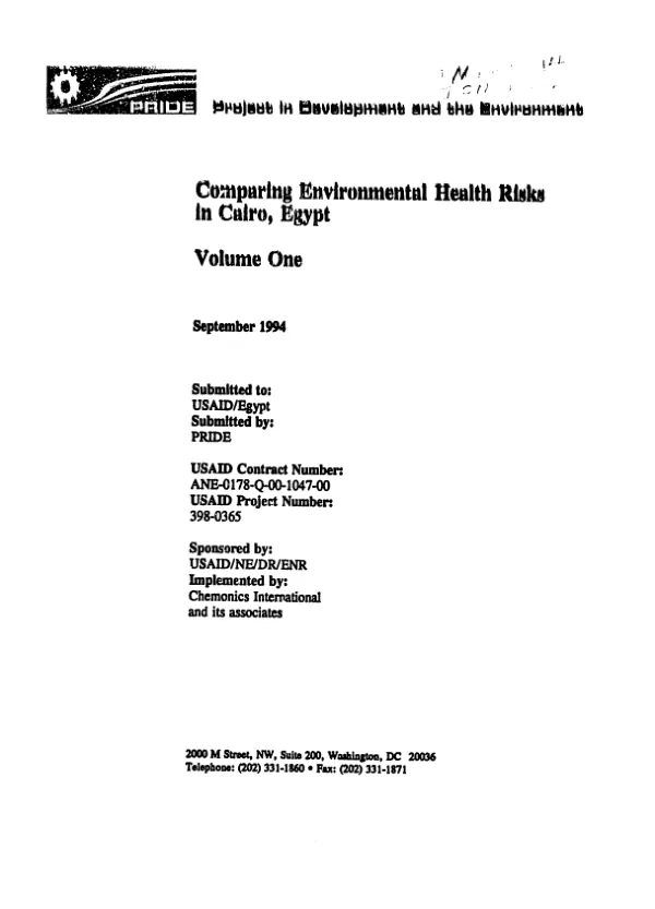 Comparing environmental health risks in Cairo, Egypt [volumes 1-3]