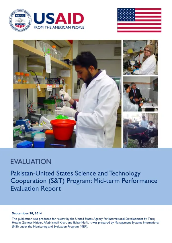 Pakistan-United States science and technology cooperation (S&T) program : mid-term performance evaluation report