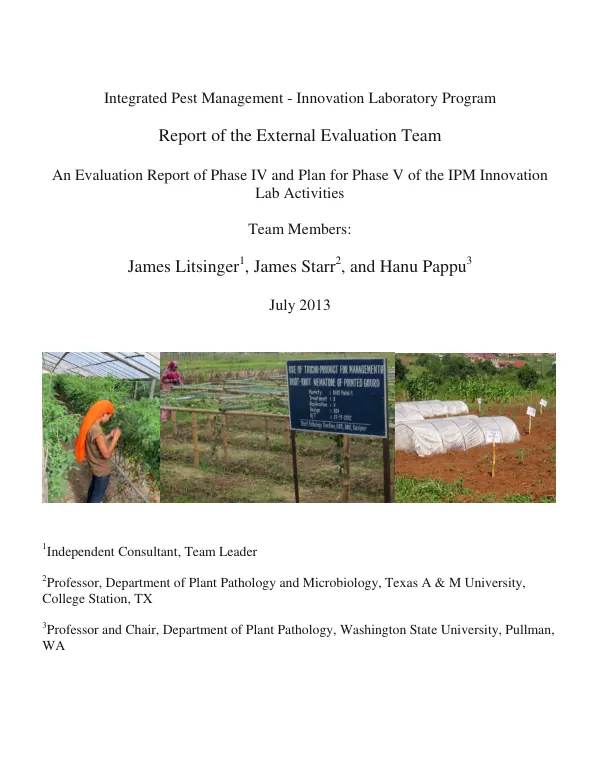An evaluation report of phase IV and plan for phase V of the IPM Innovation Lab activities