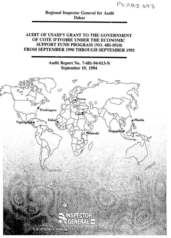 Audit of USAID"s grant to the Government of Cote D"Ivoire under the economic support fund program (no. 681-0510) [i.e. 681-0002] from September 1990 through September 1993