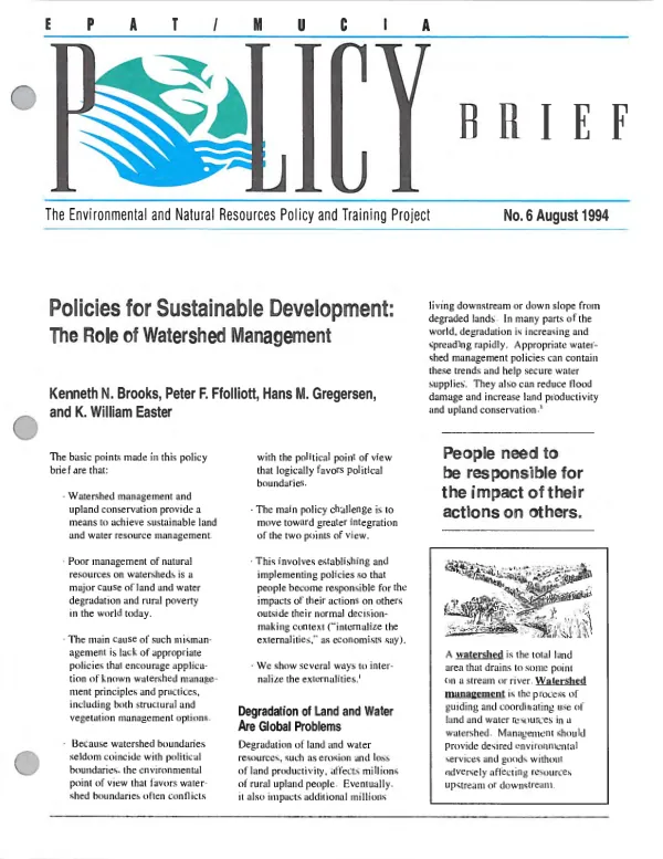 Policies for sustainable development : the role of watershed management