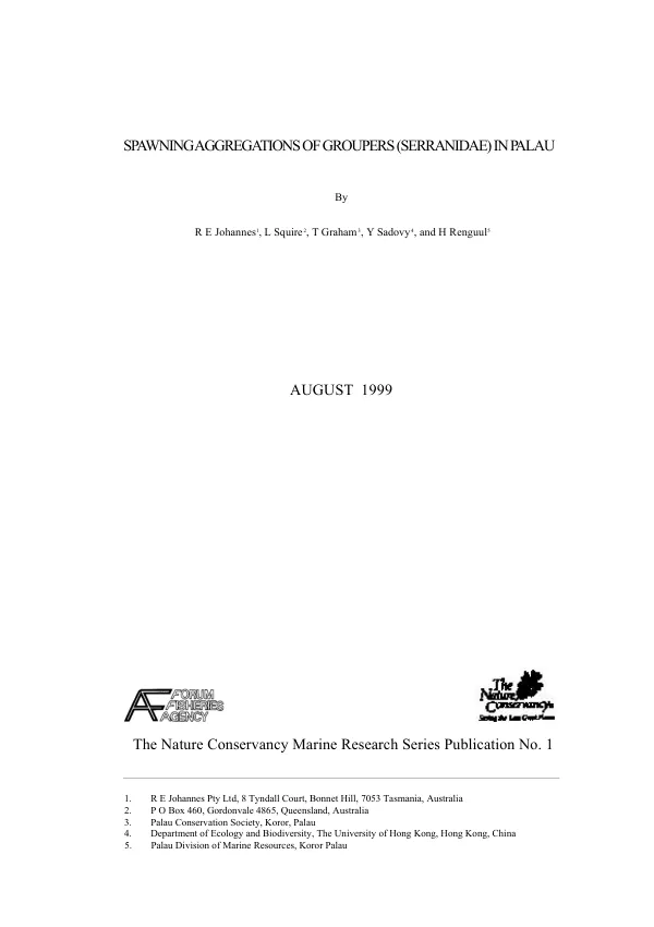 Spawning aggregations of groupers (serranidae) in Palau