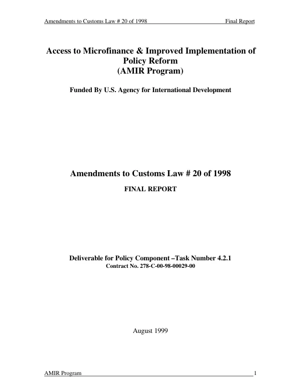 Amendments to customs law #20 of 1998