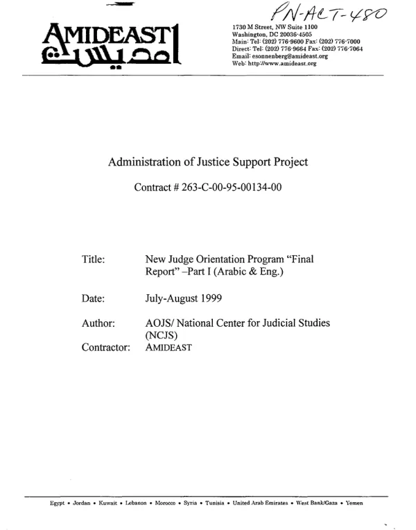 New judge orientation program "final report", part I