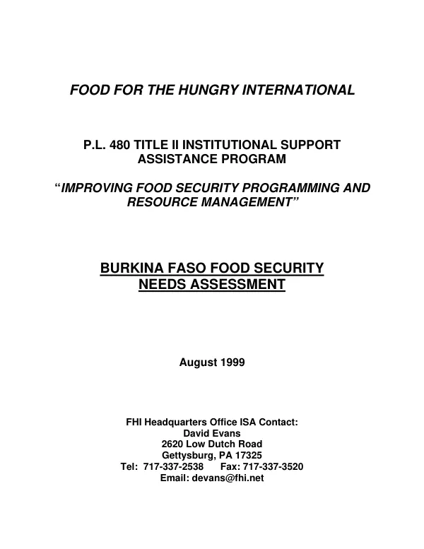 Burkina Faso food security needs assessment
