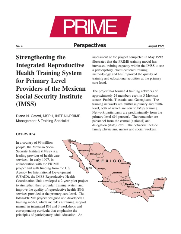 Strengthening the integrated reproductive health training system for primary level providers of the Mexican Social Security Institute (IMSS)