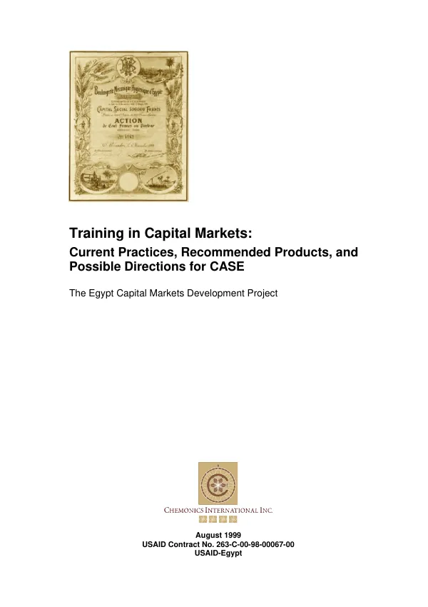 Training in capital markets : current practices, recommended products, and possible directions for CASE [Cairo and Alexandria Stock Exchanges]