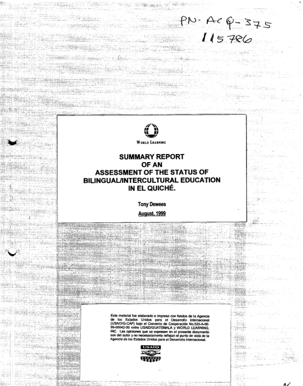 Summary report of an assessment of the status of bilingual/intercultural education in El Quiche[, Guatemala]