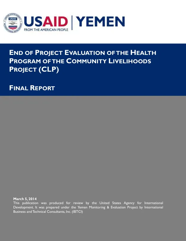 Final evaluation of the health program of the community livelihoods project (CLP)