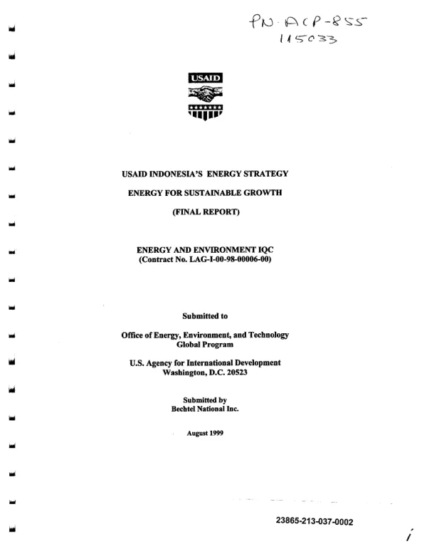 USAID Indonesia"s energy strategy : energy for sustainable growth -- (final report)