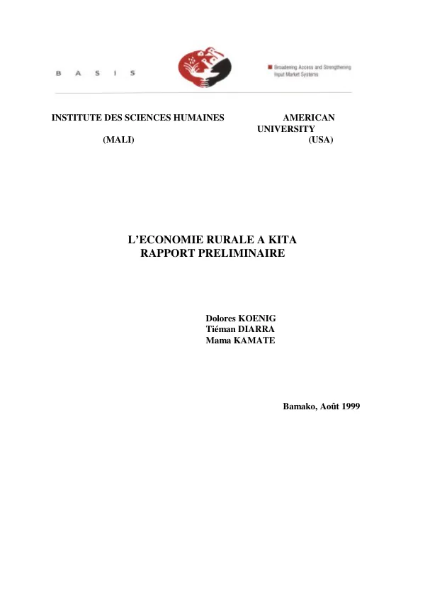 L"economie rurale a Kita [Mali] : rapport preliminaire
