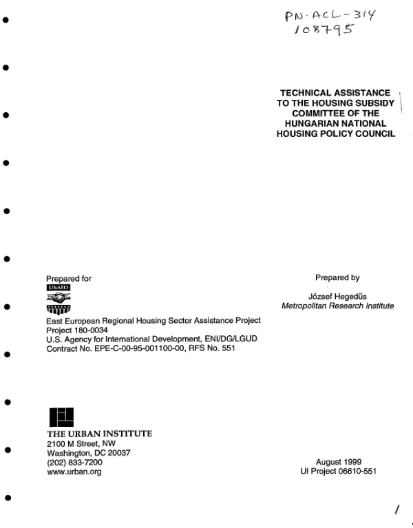 Technical assistance to the housing subsidy committee of the Hungarian National Housing Policy Council