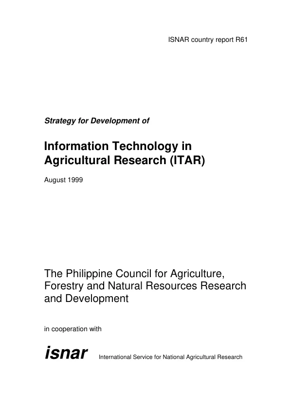 Stragegy for development of an information technology in agricultural research (ITAR)