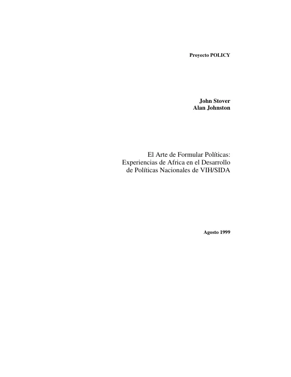 Arte de formular politicas : experiencias de Africa en el desarrollo de politicas nacionales de VIH/SIDA