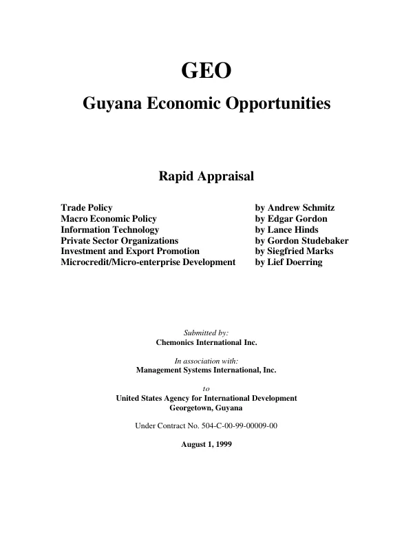 Rapid appraisal : trade policy, macro economic policy, information technology, private sector organizations, investment and export promotion, [and] microcredit/micro-enterprise development