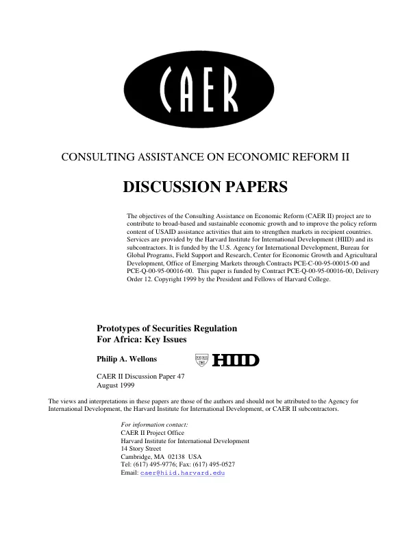 Prototypes of securities regulation for Africa : key issues