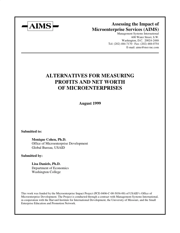 Alternatives for measuring profits and net worth of microenterprises