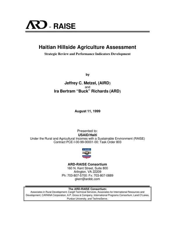Haitian hillside agriculture assessment : strategic review and performance indicators development