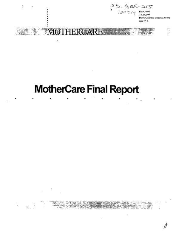MotherCare [II Bolivia] final report