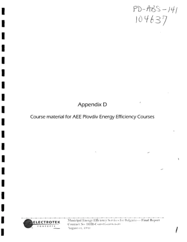 Municipal energy efficiency services for Bulgaria : final report appendix D -- course material for AEE [Association of Energy Engineers] Plovdiv energy efficiency courses