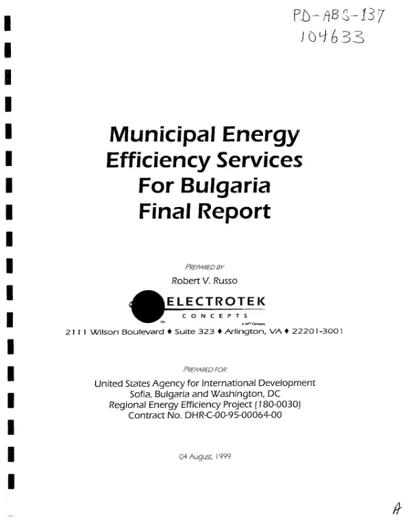 Municipal energy efficiency services for Bulgaria : final report