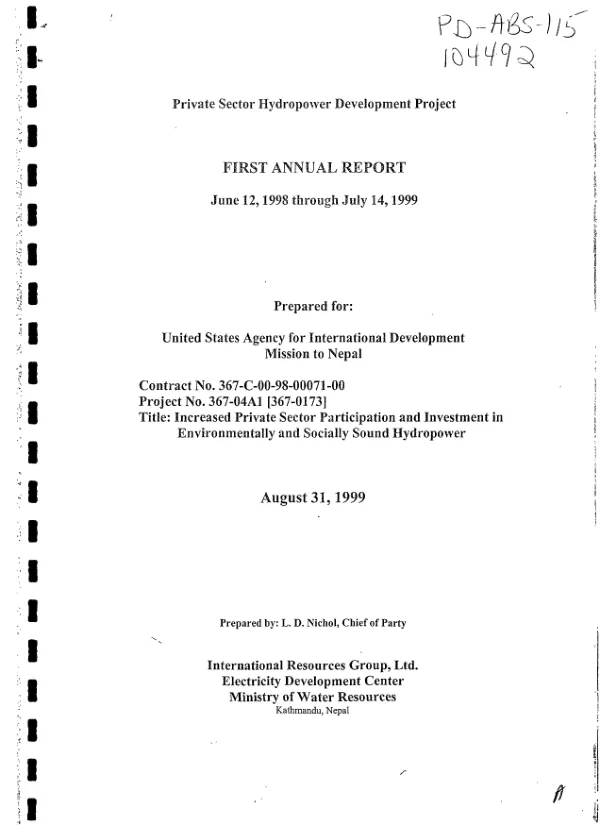 Private sector hydropower development project first annual report, June 12, 1998-July 14, 1999