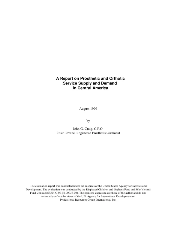 Report on prosthetic and orthotic service supply and demand in Central America