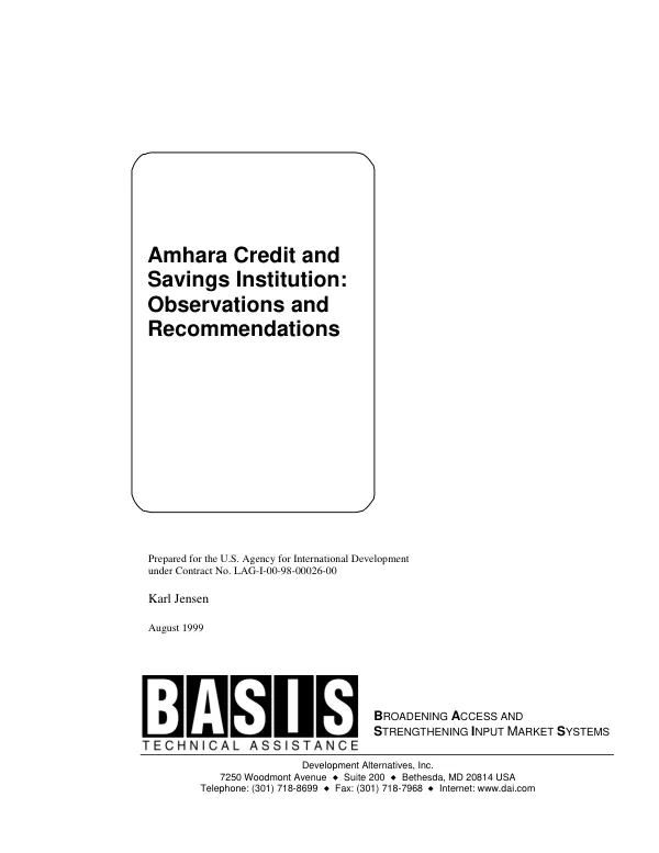 Amhara Credit and Savings Institution [ACSI] : observations and recommendations