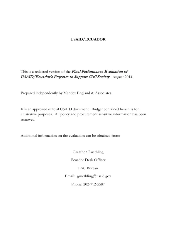 Final performance evaluation of USAID/Ecuador's program to support civil society : final report