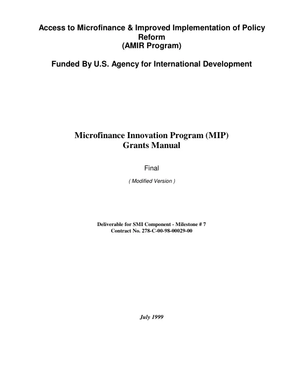 Microfinance innovation program (MIP) grants manual : final (modified version)