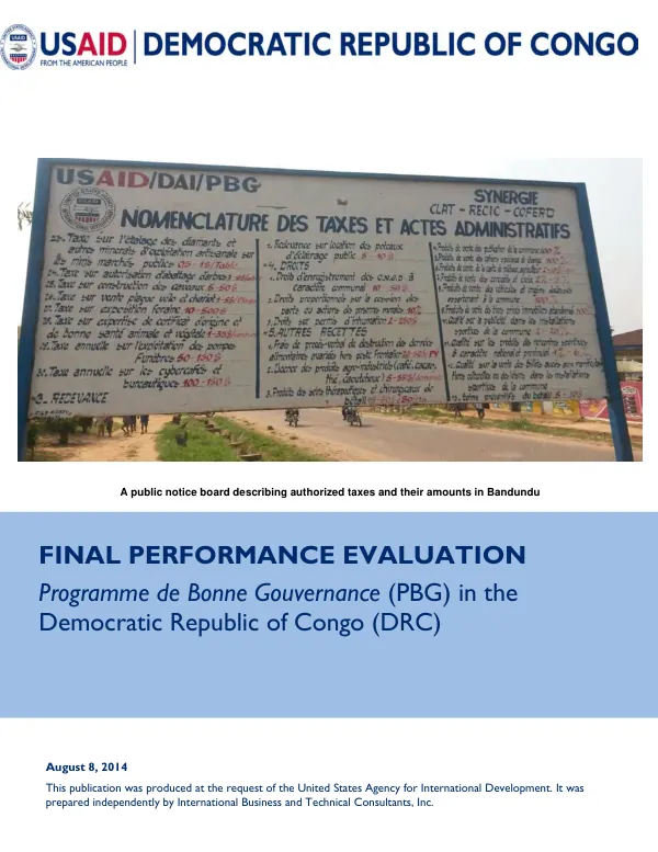 Programme de bonne gouvernance in the Democratic Republic of Congo : final performance evaluation