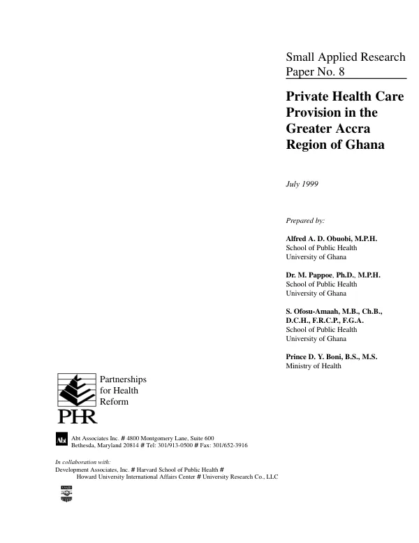 Private health care provision in the Greater Accra Region of Ghana