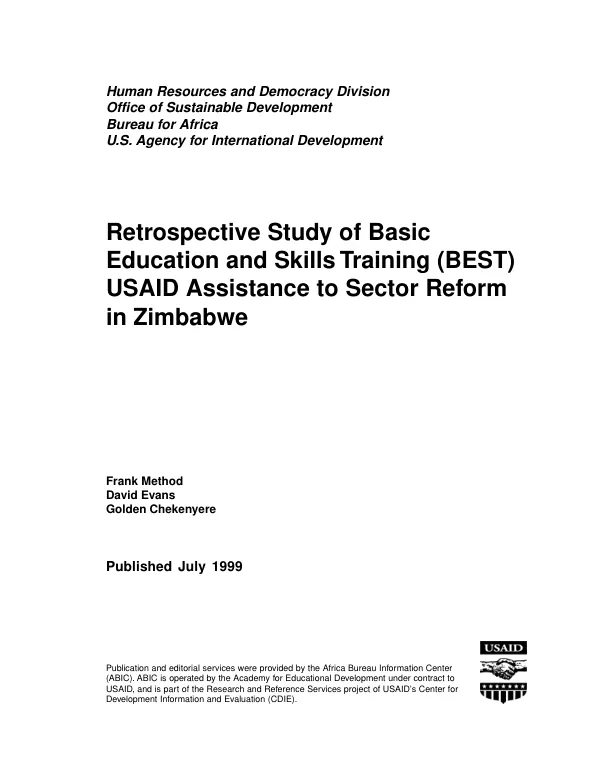 Retrospective study of basic education and skills training (BEST) : USAID assistance to sector reform in Zimbabwe