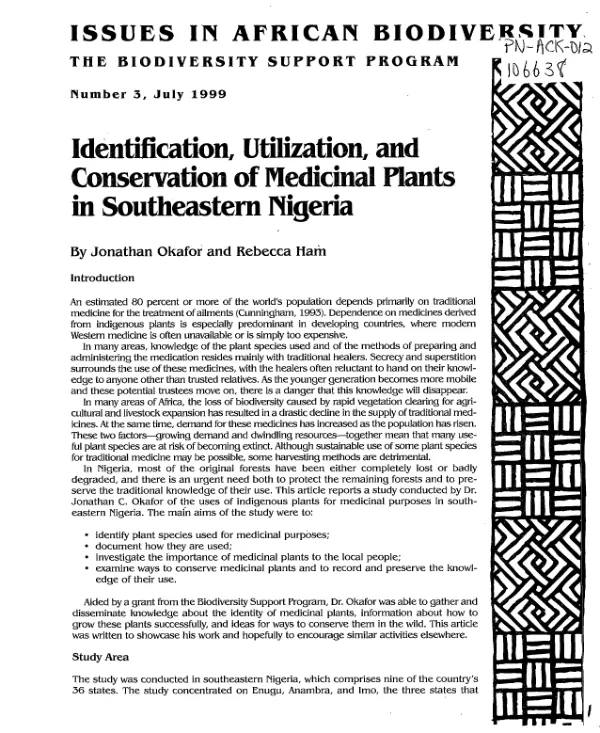 Identification, utilization, and conservation of medicinal plants in southeastern Nigeria