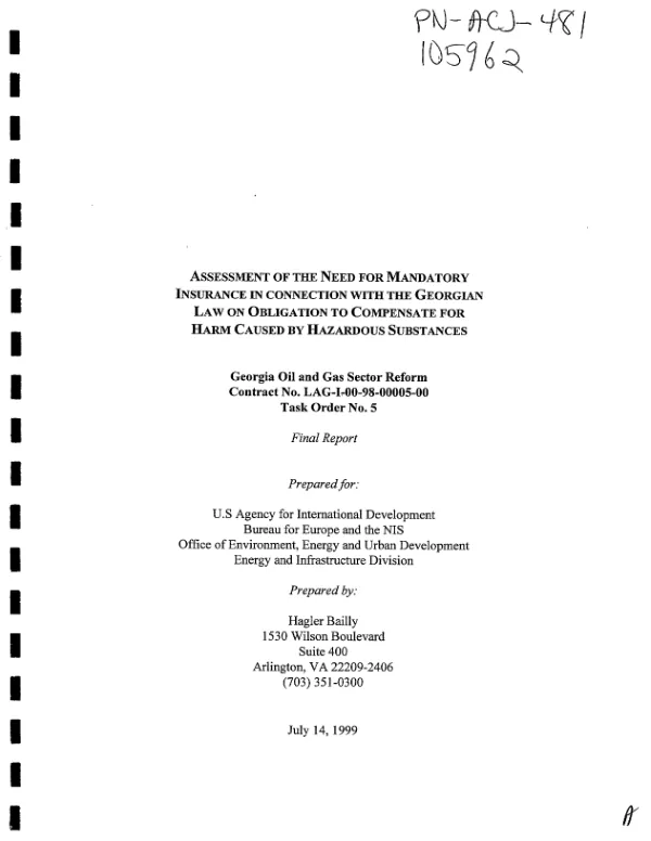 Assessment of the need for mandatory insurance in connection with the Georgian law on obligation to compensate for harm caused by hazardous substances : final report