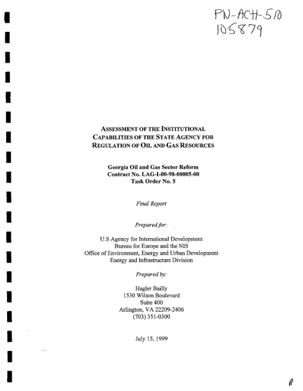 Assessment of the institutional capabilities of the state agency for regulation of oil and gas resources : final report
