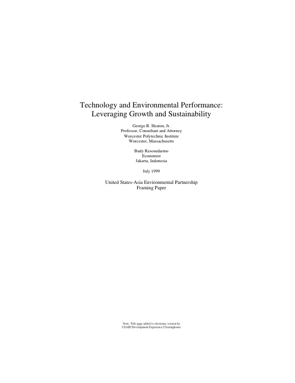 Technology and environmental performance : leveraging growth and sustainability