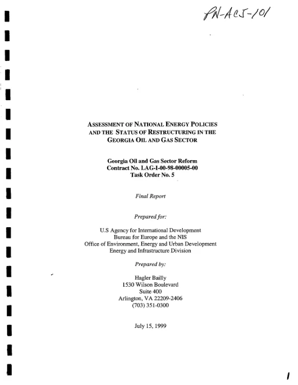 Assessment of national energy policies and the status of restructuring in the Georgia oil and gas sector : final report
