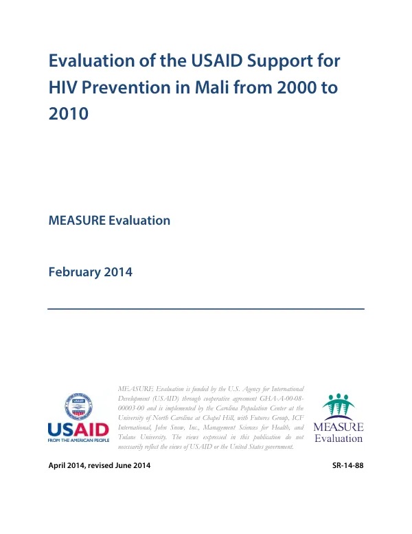 Evaluation of the USAID support for HIV prevention in Mali from 2000 to 2010