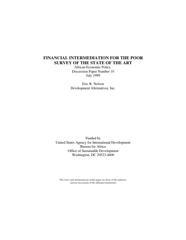 Financial intermediation for the poor : survey of the state of the art