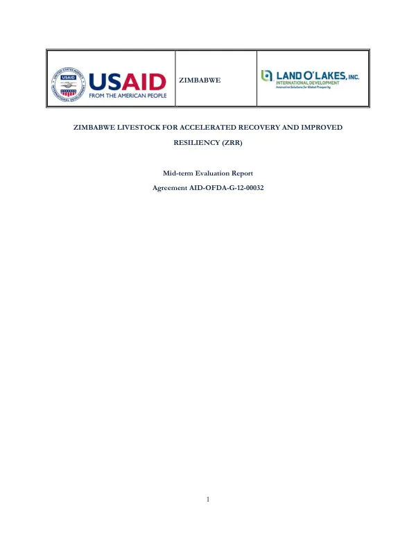 Zimbabwe livestock for accelerated recovery and improved resiliency (ZRR) : midterm evaluation report