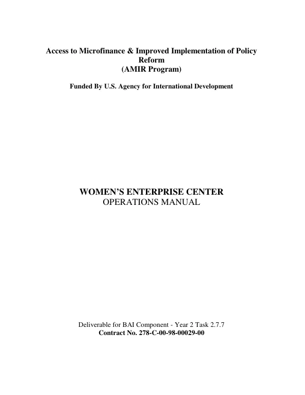 Women"s Enterprise Center : operations manual