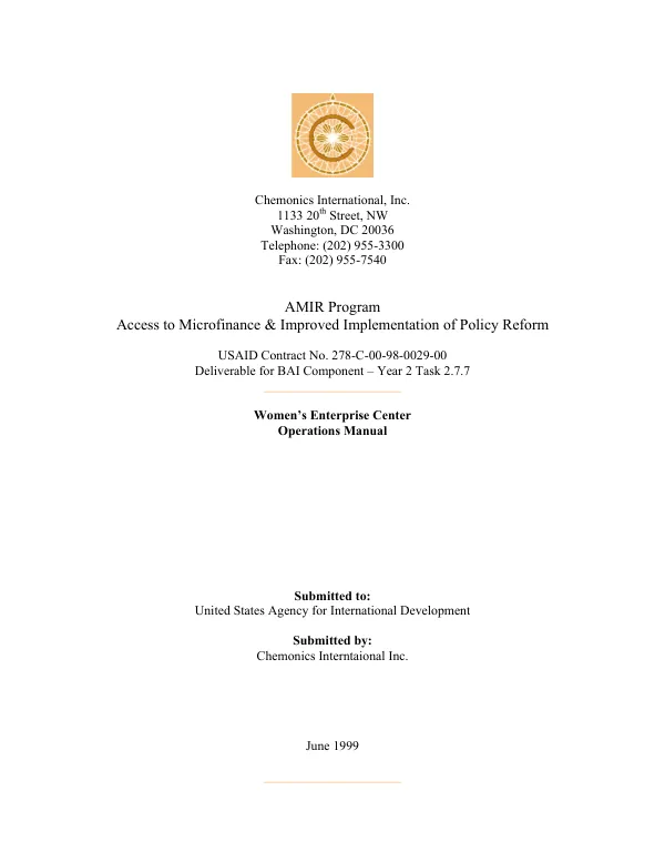 Women"s Enterprise Center : operations manual