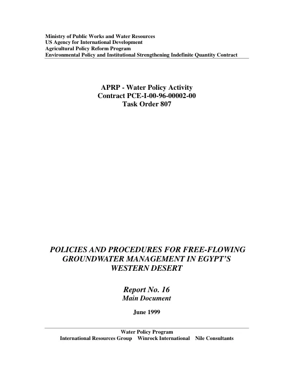 Policies and procedures for free-flowing groundwater management in Egypt"s western desert