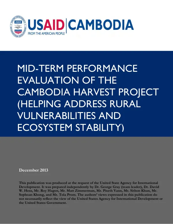 Mid-term performance evaluation of the Cambodia HARVEST project (helping address rural vulnerabilities and ecosystem stability)