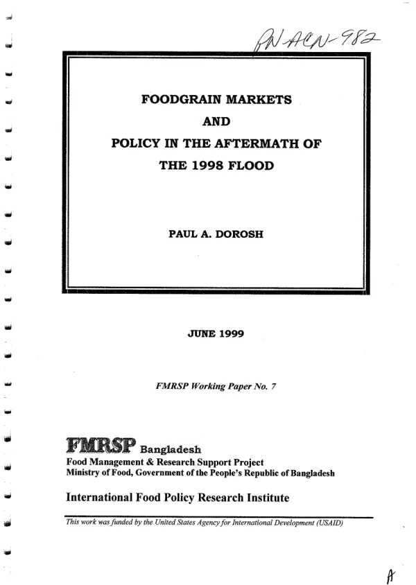 Foodgrain markets and policy in the aftermath of the 1998 flood