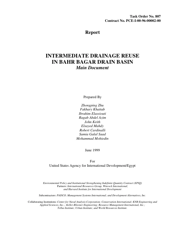 Intermediate drainage reuse in Bahr Bagar Drain Basin : main document