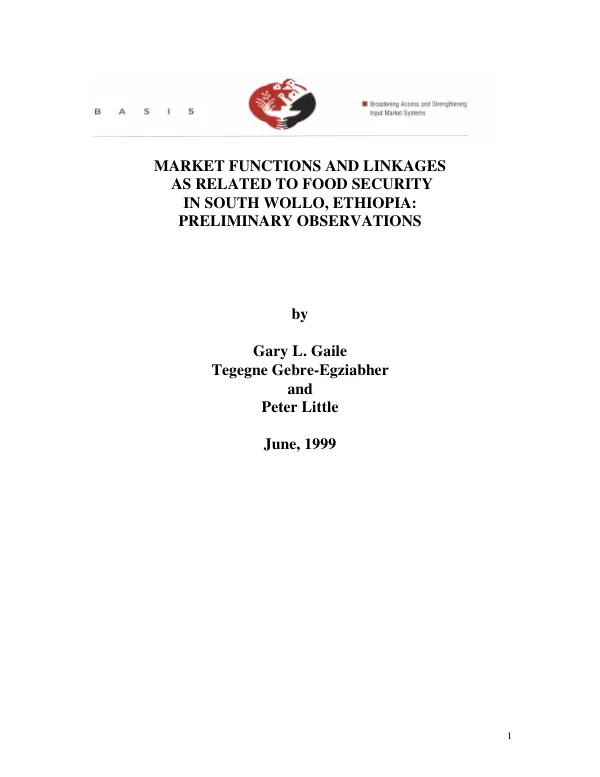Market functions and linkages as related to food security in South Wollo, Ethiopia : preliminary observations